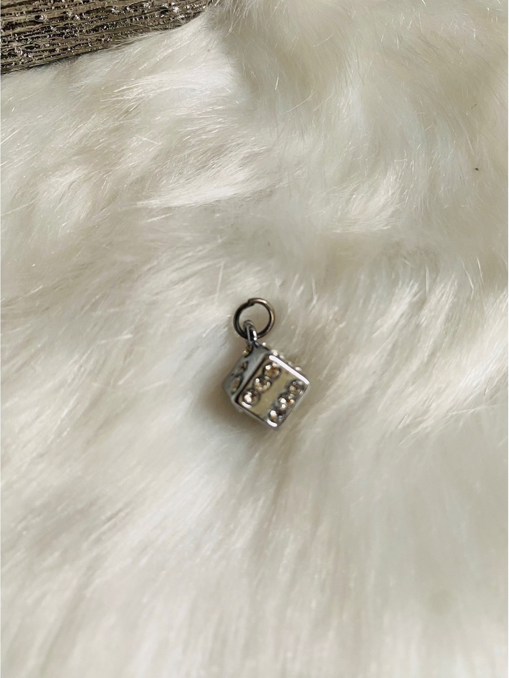 Small Silver Dice Charm Pendant with Rhinestones